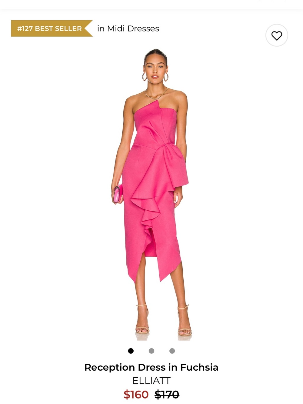 Elliatt Fuchsia One-Shoulder Ruffle Midi Dress
